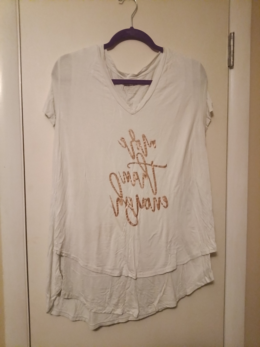 Latched Mama White V-Neck Tunic with Gold Script